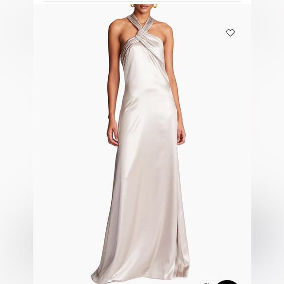 Halston Raelynn Metallic Crepe Halter Gown - Picture 1 of 14
